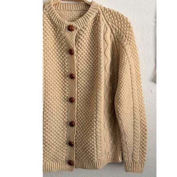 One-Of-A-Kind Handmade Beige Fisherman's Cable Knit Cardigan Sweater - Picture 4 of 5